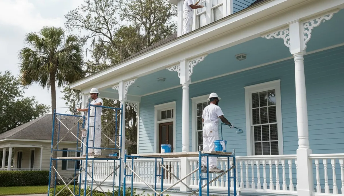 Painting contractors in New Orleans, LA completing a professional exterior home paint job