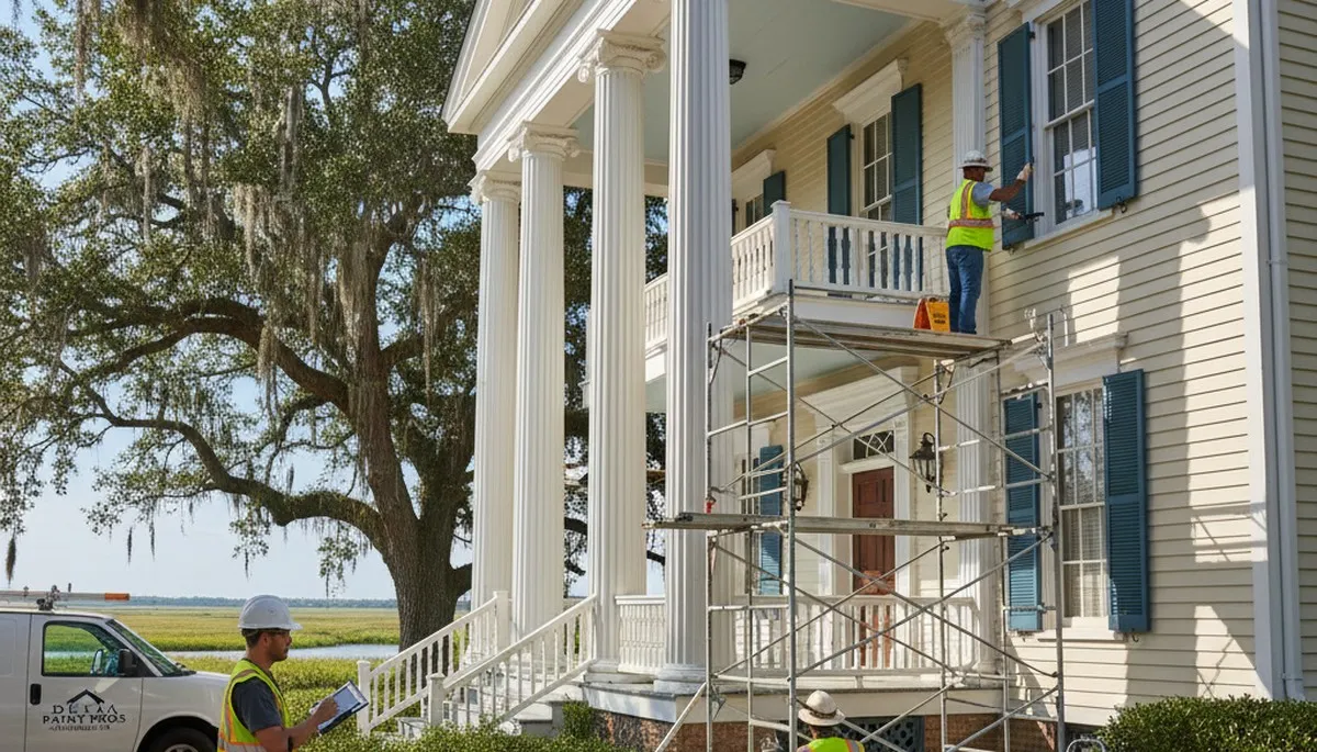 Painting contractors in New Orleans, LA preparing a home for exterior painting project