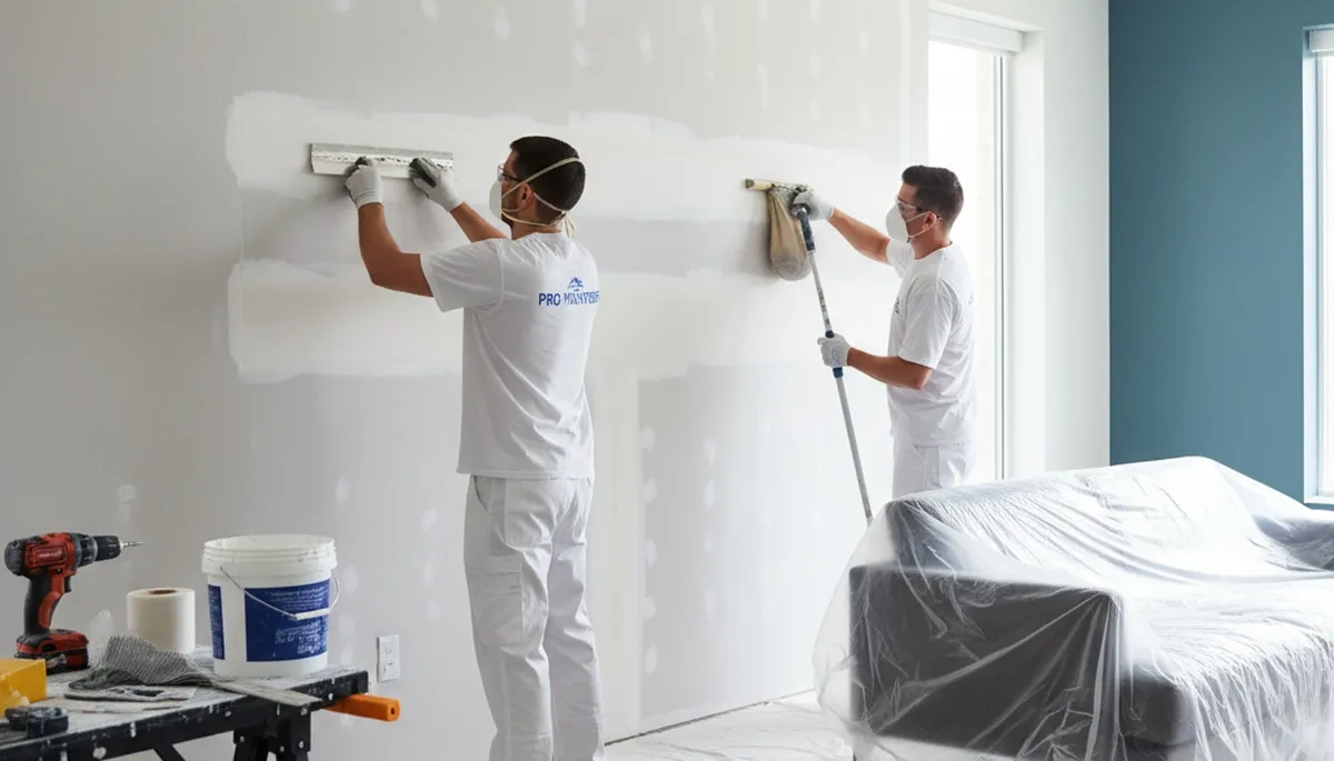 New Orleans drywall repair crew fixing cracks, holes, and water damage in a home interior